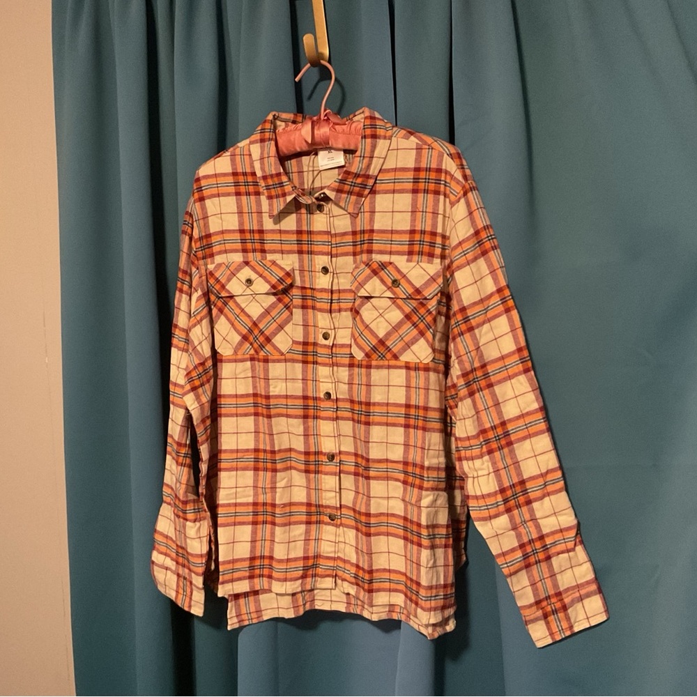 Plaid Button-Down Shirt - Cream & Orange